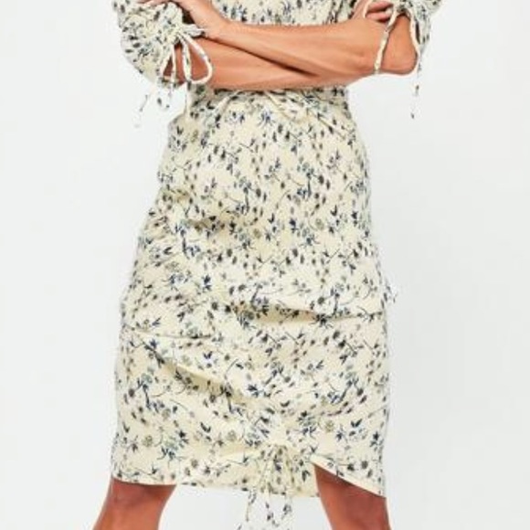 Misguided Dresses & Skirts - Misguided floral ruched side crinkle midi skirt